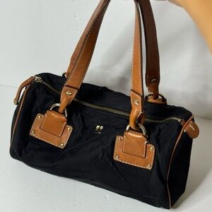 Kate Spade Satchel Black Nylon & Brown Leather-Trim & Top Straps Zip Closure